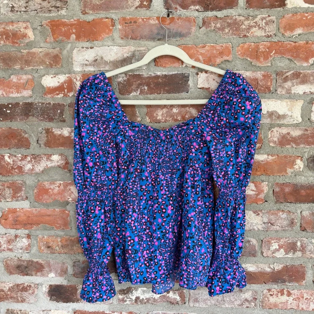 Lilly Pulitzer Preslee Babydoll Top Blue Flare Growl & Prowl‎ Size 2